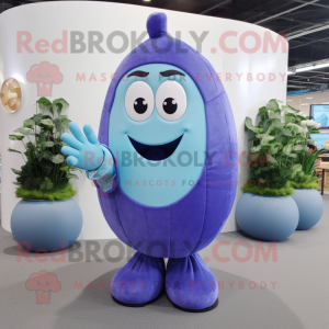Sky Blue Eggplant mascot costume character dressed with a Bodysuit and Rings