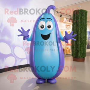 Sky Blue Eggplant mascot costume character dressed with a Bodysuit and Rings