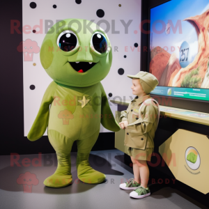 Olive Stingray mascot costume character dressed with a Playsuit and Watches