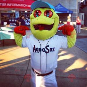 Mascotte de grenouille verte et rouge en tenue de sport -