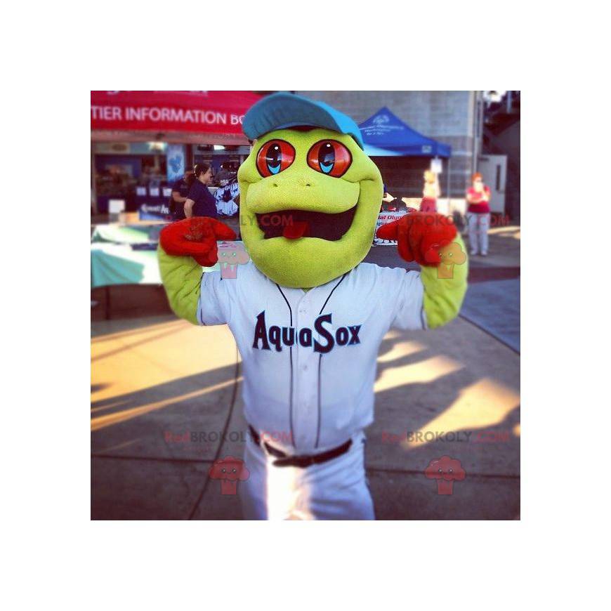 Green and red frog mascot in sportswear - Redbrokoly.com Green and red frog mascot in sportswear - Redbrokoly.com