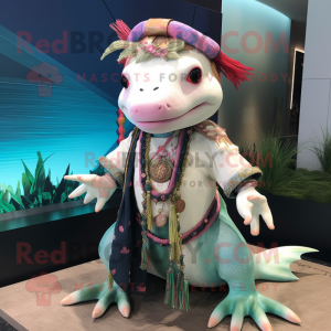 nan Axolotls mascot costume character dressed with a Culottes and Necklaces
