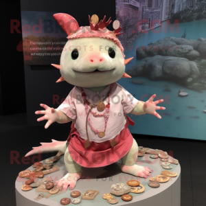 nan Axolotls mascot costume character dressed with a Culottes and Necklaces