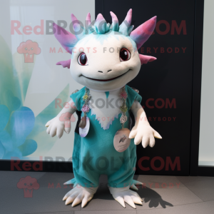nan Axolotls mascot costume character dressed with a Culottes and Necklaces
