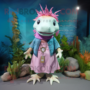 nan Axolotls mascot costume character dressed with a Culottes and Necklaces