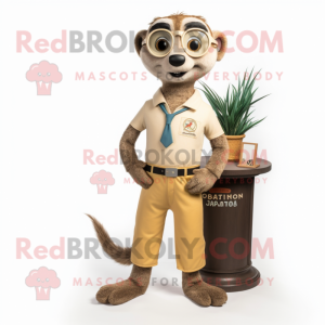 Tan Meerkat mascot costume character dressed with a Capri Pants and Pocket squares