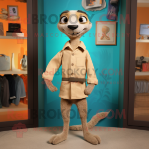 Tan Meerkat mascot costume character dressed with a Capri Pants and Pocket squares