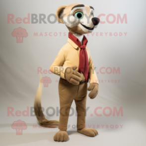 Tan Meerkat mascot costume character dressed with a Capri Pants and Pocket squares