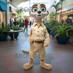 Tan Meerkat mascot costume character dressed with a Capri Pants and Pocket squares