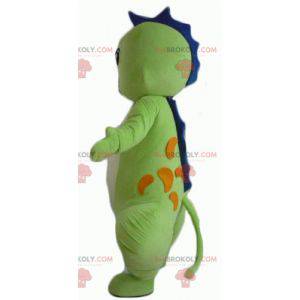 Mascote dragão verde azul e laranja sorrindo - Redbrokoly.com