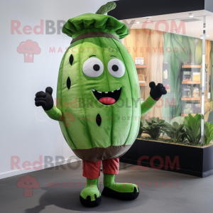 Green Watermelon mascot costume character dressed with a Dungarees and Hair clips