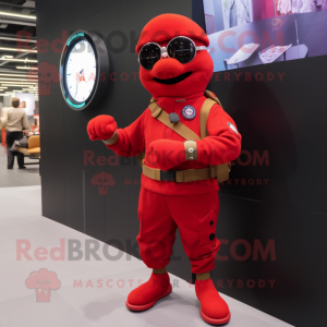 Red Soldier mascot costume character dressed with a Cardigan and Bracelet watches