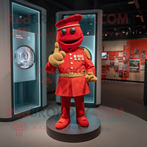 Red Soldier mascot costume character dressed with a Cardigan and Bracelet watches