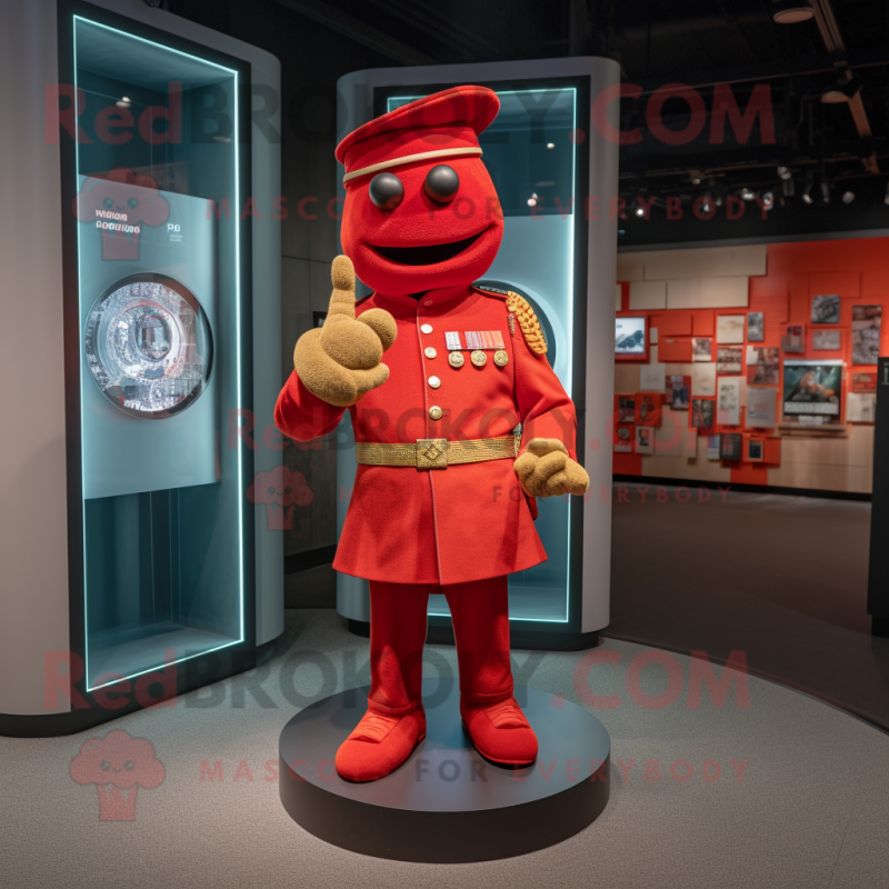 Red Soldier mascot costume character dressed with a Cardigan and Bracelet watches Red Soldier mascot costume character dressed with a Cardigan and Bracelet watches