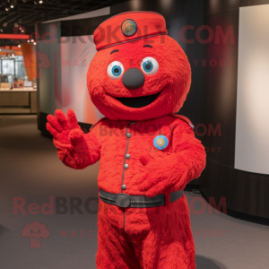 Red Soldier mascot costume character dressed with a Cardigan and Bracelet watches