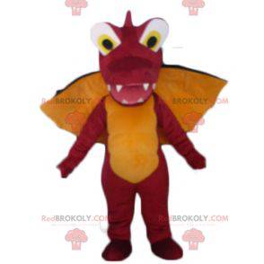 Giant and impressive red orange and black dragon mascot -