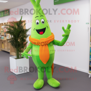 Lime Green Carrot mascot costume character dressed with a Trousers and Suspenders