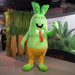 Lime Green Carrot mascot costume character dressed with a Trousers and Suspenders