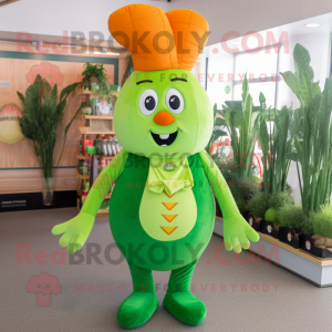 Lime Green Carrot mascot costume character dressed with a Trousers and Suspenders