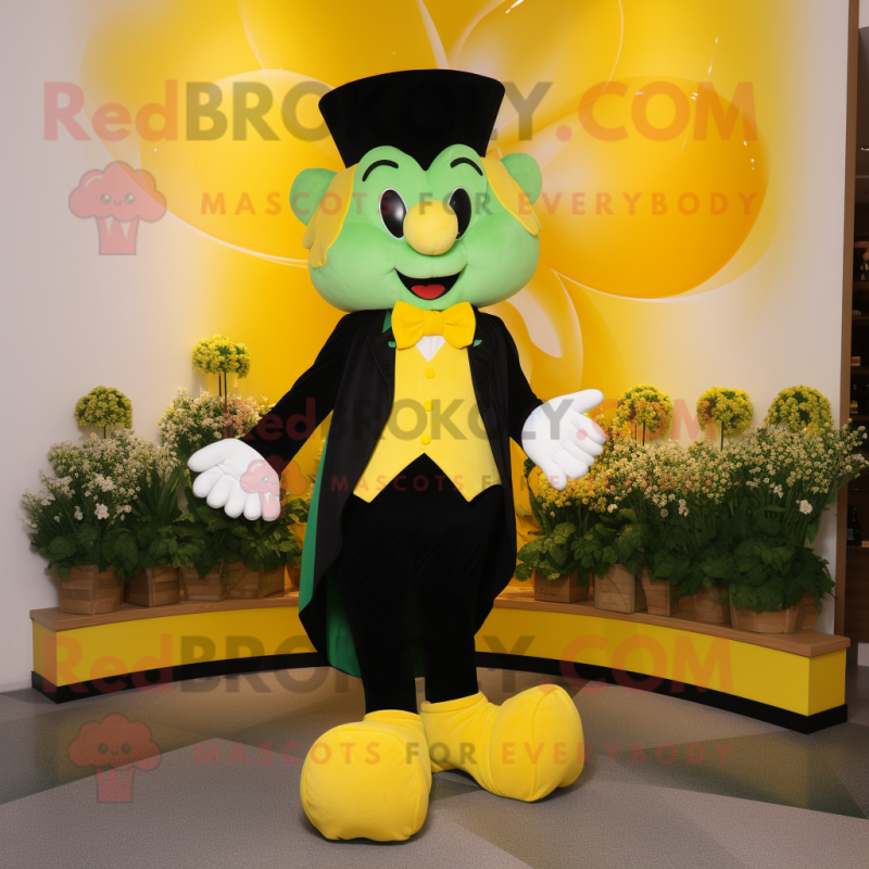 Yellow Bunch Of Shamrocks mascot costume character dressed with a Tuxedo and Foot pads Yellow Bunch Of Shamrocks mascot costume character dressed with a Tuxedo and Foot pads