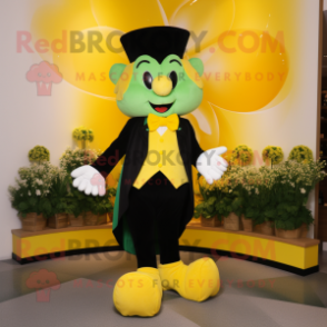 Yellow Bunch Of Shamrocks mascot costume character dressed with a Tuxedo and Foot pads