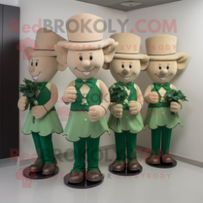 Tan Bunch Of Shamrocks mascot costume character dressed with a Sheath Dress and Tie pins