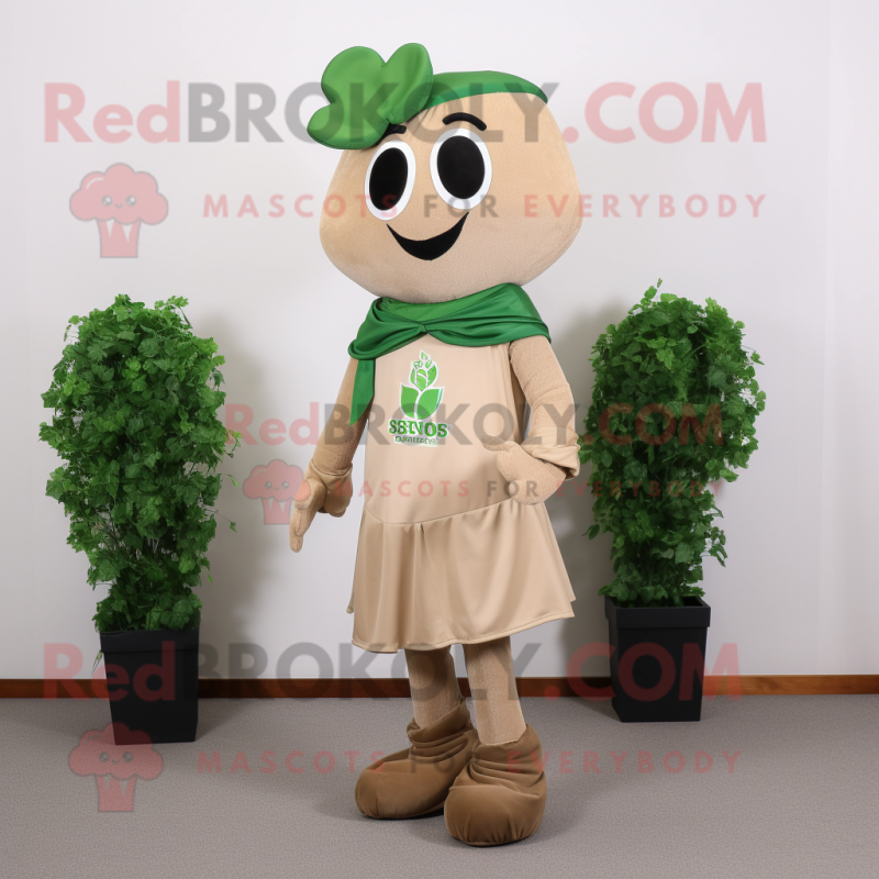 Tan Bunch Of Shamrocks mascot costume character dressed with a Sheath Dress and Tie pins Tan Bunch Of Shamrocks mascot costume character dressed with a Sheath Dress and Tie pins