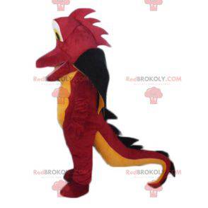 Mascota gigante e impresionante dragón rojo naranja y negro -