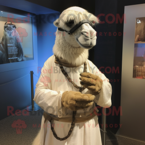 White Camel mascot costume character dressed with a Wrap Skirt and Bracelet watches