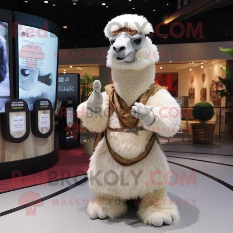 White Camel mascot costume character dressed with a Wrap Skirt and Bracelet watches White Camel mascot costume character dressed with a Wrap Skirt and Bracelet watches