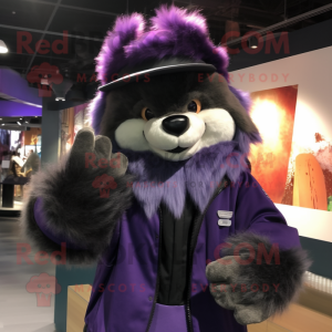 Purple Skunk mascot costume character dressed with a Parka and Hats