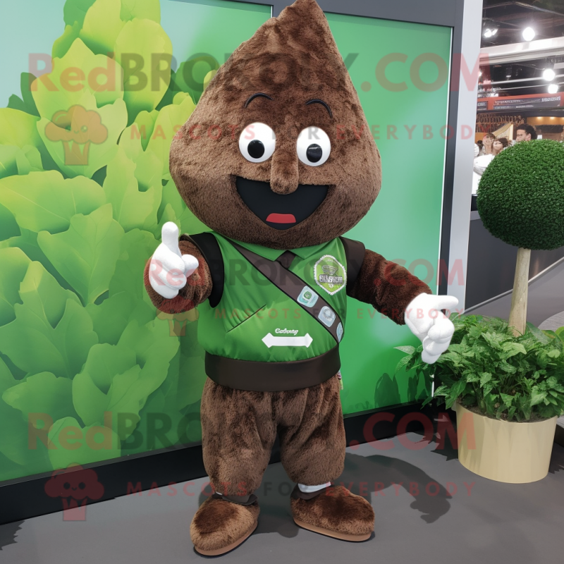 Brown Spinach mascot costume character dressed with a V-Neck Tee and Lapel pins Brown Spinach mascot costume character dressed with a V-Neck Tee and Lapel pins