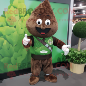 Brown Spinach mascot costume character dressed with a V-Neck Tee and Lapel pins