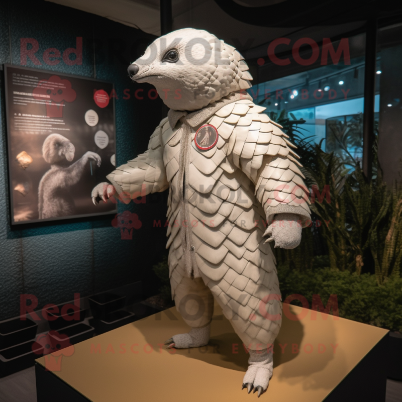 White Pangolin mascot costume character dressed with a Jacket and Watches