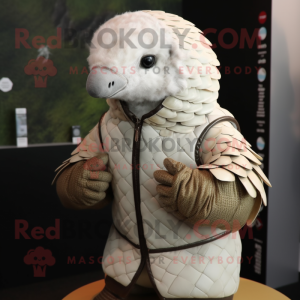 White Pangolin mascot costume character dressed with a Jacket and Watches