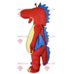 Mascotte de dragon de dinosaure rouge jaune et bleu -