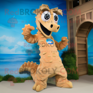 Tan Sea Horse mascot costume character dressed with a Romper and Rings