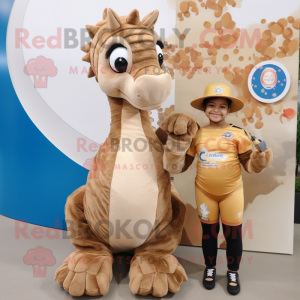 Tan Sea Horse mascot costume character dressed with a Romper and Rings