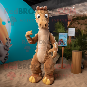 Tan Sea Horse mascot costume character dressed with a Romper and Rings