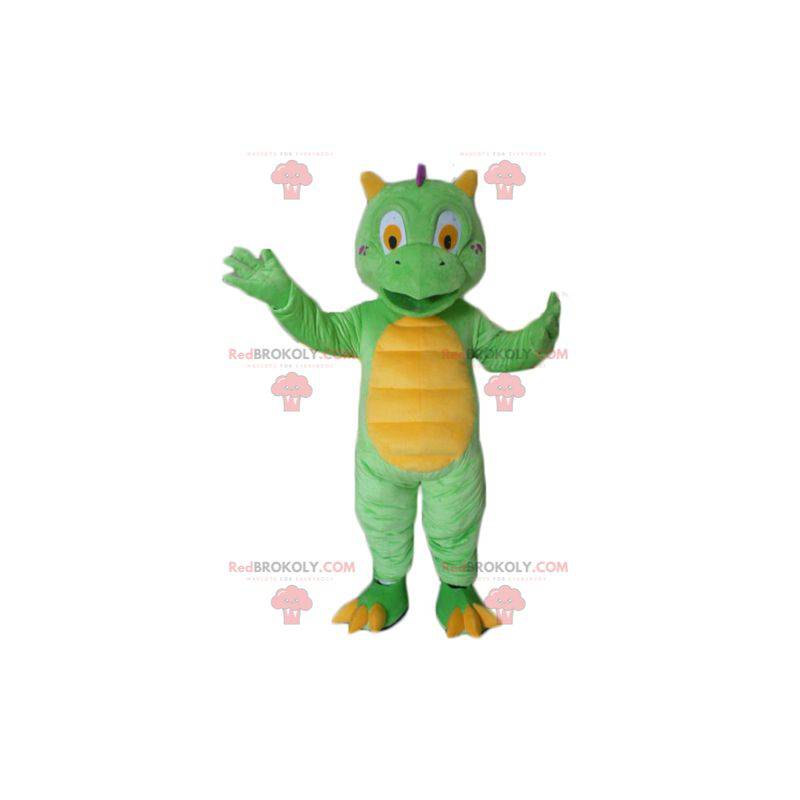 Pequeno mascote dragão verde e amarelo bonito e colorido -