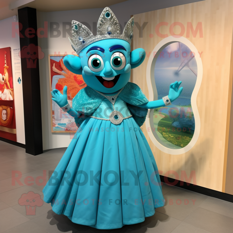 Turquoise Queen mascot costume character dressed with a Skirt and Rings Turquoise Queen mascot costume character dressed with a Skirt and Rings