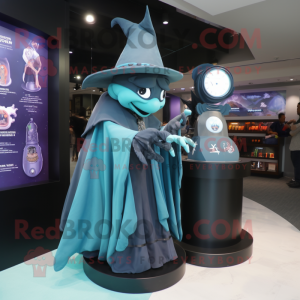 Cyan Witch'S Hat mascot costume character dressed with a Coat and Watches