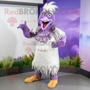 Lavender Rooster mascot costume character dressed with a Jumpsuit and Cummerbunds
