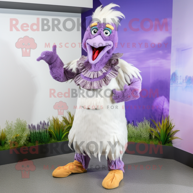 Lavender Rooster mascot costume character dressed with a Jumpsuit and Cummerbunds Lavender Rooster mascot costume character dressed with a Jumpsuit and Cummerbunds