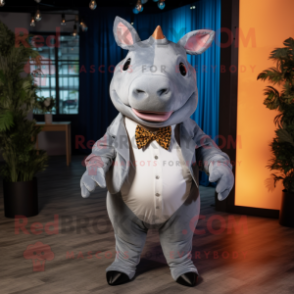 Gray Rhinoceros mascot costume character dressed with a Flare Jeans and Bow ties