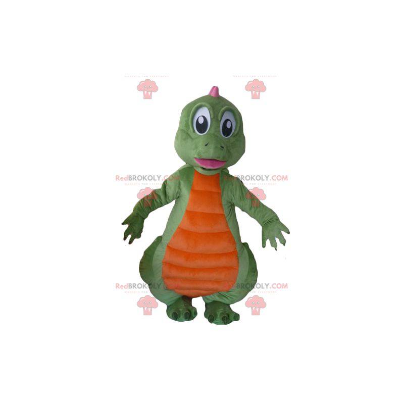 Mascotte di dinosauro verde arancione e rosa - Redbrokoly.com