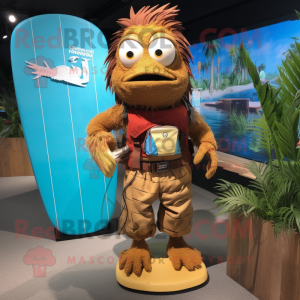 Brown Betta Fish mascot costume character dressed with a Board Shorts and Belts