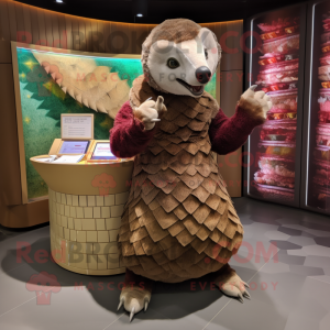 nan Pangolin mascot costume character dressed with a Pencil Skirt and Mittens