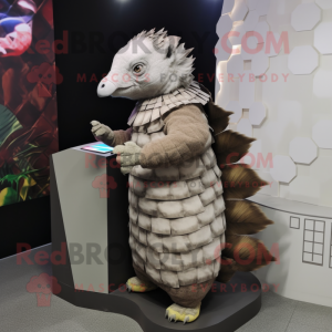 nan Pangolin mascot costume character dressed with a Pencil Skirt and Mittens