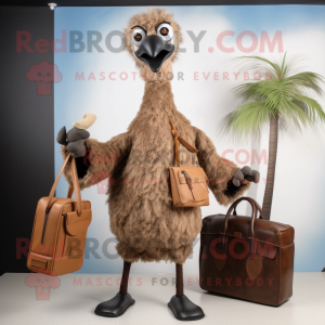 Brown Ostrich mascot costume character dressed with a Turtleneck and Handbags